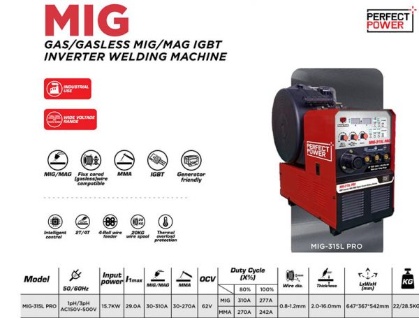 MIG Welding Machine 315Amp 150V 500v Dual Voltage Flux Core Welder 3 in 1 MIG MAG ARC Welder IGBT Inverter MIG Welder Gas Gasless