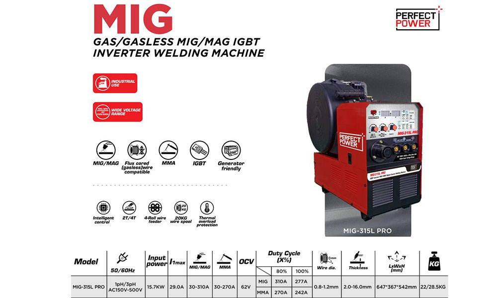 MIG Welding Machine 315Amp 150V 500v Dual Voltage Flux Core Welder 3 in 1 MIG MAG ARC Welder IGBT Inverter MIG Welder Gas Gasless