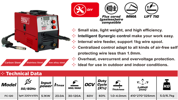 FC-120 – Helpful Features Welder for Welding Novices And Pros Alike